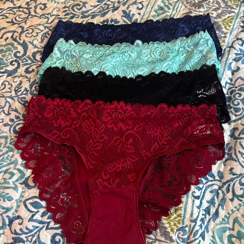 New 4 Lace Panty Set in Red, Black, Blue, and Teal